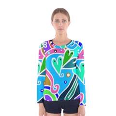 Crazy Pop Art - Doodle Hearts  Women s Long Sleeve T-shirt