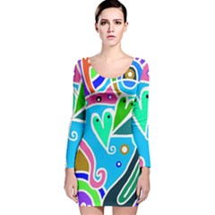 Crazy Pop Art - Doodle Hearts  Long Sleeve Velvet Bodycon Dress