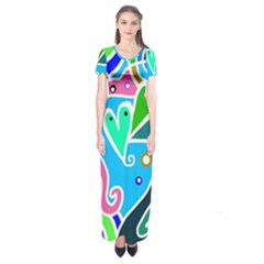 Crazy Pop Art - Doodle Hearts  Short Sleeve Maxi Dress