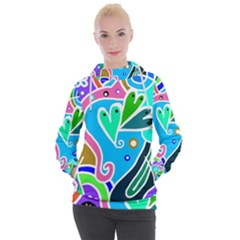 Crazy Pop Art - Doodle Hearts  Women s Hooded Pullover