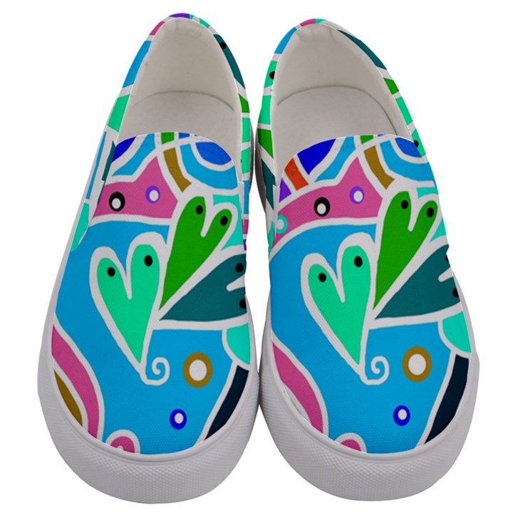 Crazy Pop Art - Doodle Hearts  Men s Canvas Slip Ons