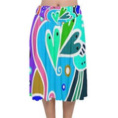 Crazy Pop Art - Doodle Hearts  Velvet Flared Midi Skirt