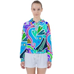 Crazy Pop Art - Doodle Hearts  Women s Tie Up Sweat