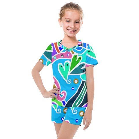 Crazy Pop Art - Doodle Hearts  Kids  Mesh T-shirt And Shorts Set by ConteMonfrey