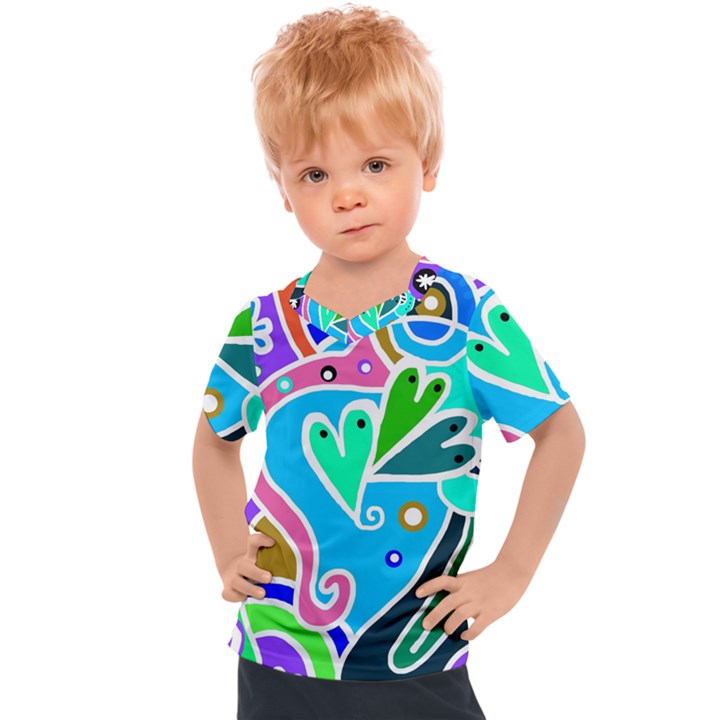 Crazy Pop Art - Doodle Hearts  Kids  Sports T-Shirt