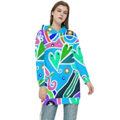 Crazy Pop Art - Doodle Hearts  Women s Long Oversized Pullover Hoodie