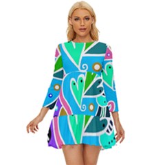 Crazy Pop Art - Doodle Hearts  Long Sleeve Babydoll Dress by ConteMonfrey