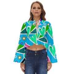 Crazy Pop Art - Doodle Hearts  Boho Long Bell Sleeve Top