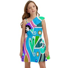 Crazy Pop Art - Doodle Hearts  Kids  One Shoulder Party Dress by ConteMonfrey