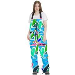 Crazy Pop Art - Doodle Hearts  Women s Front Zip Ski And Snowboard Bib Pants by ConteMonfrey