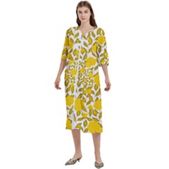 Yellow Flowers Roses On The Wall Lemons Women s Cotton 3/4 Sleeve Nightgown by ConteMonfrey