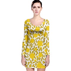 Yellow Flowers Roses On The Wall Lemons Long Sleeve Velvet Bodycon Dress