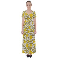 Yellow Flowers Roses On The Wall Lemons High Waist Short Sleeve Maxi Dress by ConteMonfrey