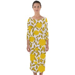 Yellow Flowers Roses On The Wall Lemons Quarter Sleeve Midi Bodycon Dress by ConteMonfrey