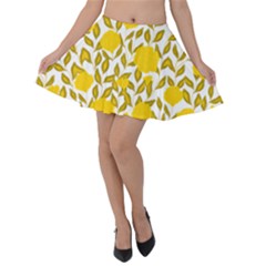 Yellow Flowers Roses On The Wall Lemons Velvet Skater Skirt by ConteMonfrey