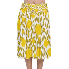 Yellow Flowers Roses On The Wall Lemons Velvet Flared Midi Skirt