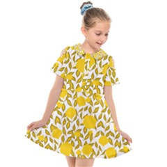 Yellow Flowers Roses On The Wall Lemons Kids  Short Sleeve Shirt Dress by ConteMonfrey