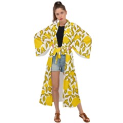 Yellow Flowers Roses On The Wall Lemons Maxi Kimono by ConteMonfrey