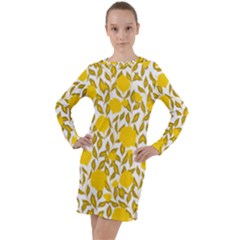 Yellow Flowers Roses On The Wall Lemons Long Sleeve Hoodie Dress