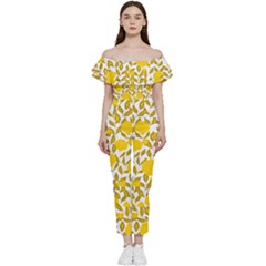 Yellow Flowers Roses On The Wall Lemons Bardot Ruffle Jumpsuit by ConteMonfrey