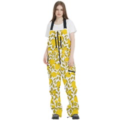 Yellow Flowers Roses On The Wall Lemons Women s Front Zip Ski And Snowboard Bib Pants