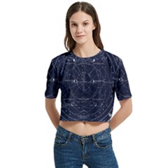 Astronomie Astrologie Vintage  Women s Round Neck Short Sleeve Crop Top