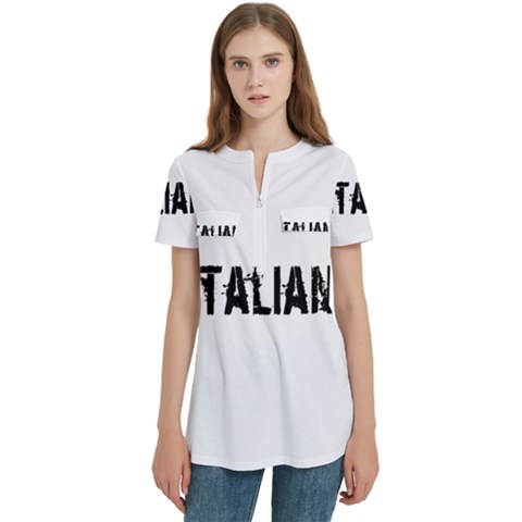 Strong Italian Energy Women s Zip Front V-neck Short Sleeve Casual Top Pocket Shirt by ConteMonfrey