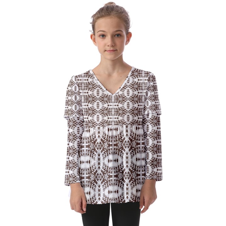 Snake Skin Brown Kids  V Neck Casual Top