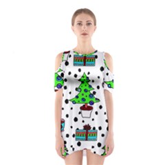 It`s Cold Outside Christmas Pattern Shoulder Cutout One Piece Dress by ConteMonfrey