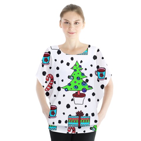 It`s Cold Outside Christmas Pattern Batwing Chiffon Blouse by ConteMonfrey