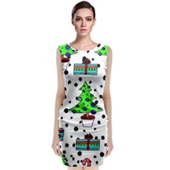 It`s Cold Outside Christmas Pattern Sleeveless Velvet Midi Dress