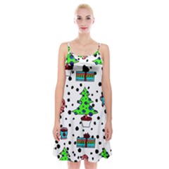 It`s Cold Outside Christmas Pattern Spaghetti Strap Velvet Dress