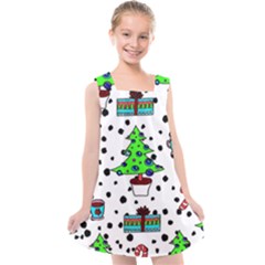 It`s Cold Outside Christmas Pattern Kids  Cross Back Dress by ConteMonfrey