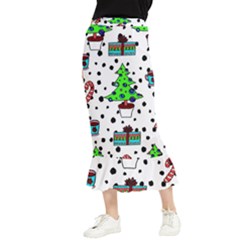 It`s Cold Outside Christmas Pattern Maxi Fishtail Chiffon Skirt by ConteMonfrey