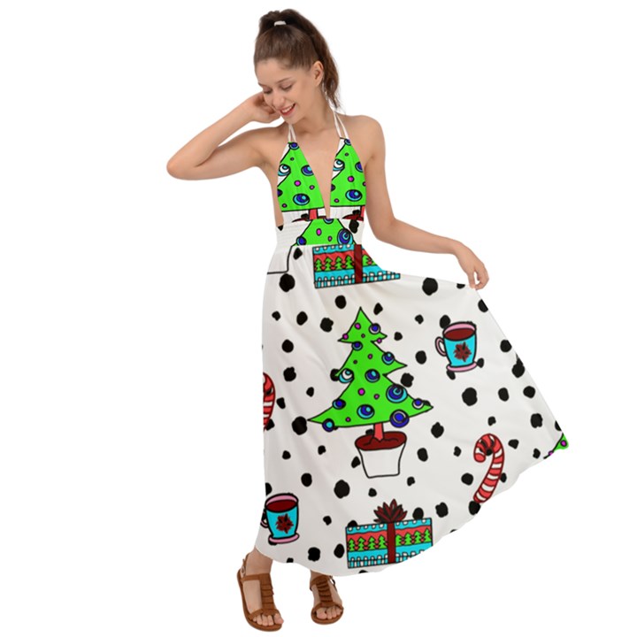 It`s Cold Outside Christmas pattern Backless Maxi Beach Dress