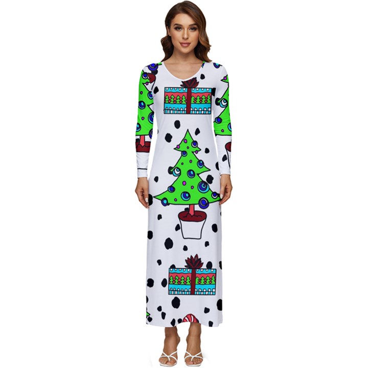 It`s Cold Outside Christmas pattern Long Sleeve Longline Maxi Dress