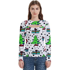 It`s Cold Outside Christmas Pattern Women s Cut Out Long Sleeve T-shirt