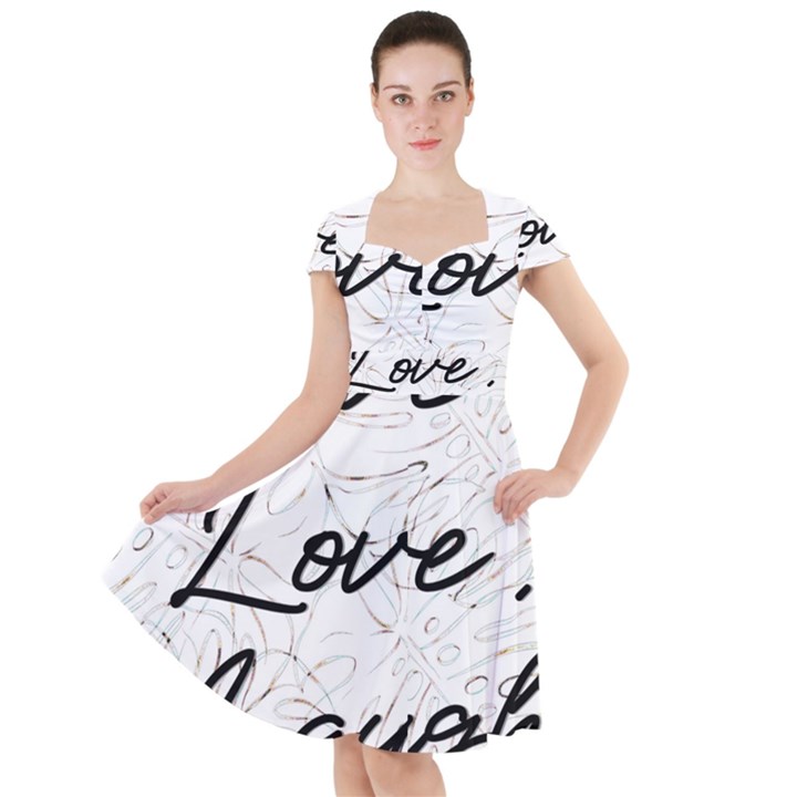 Live Love Laugh Monsteras Cap Sleeve Midi Dress With Pockets