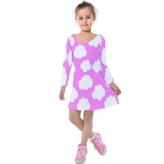 Purple Clouds Kids  Long Sleeve Velvet Dress