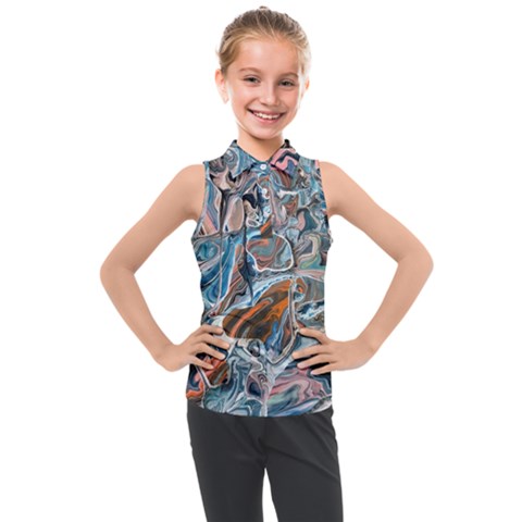 Blue Islands Kids  Sleeveless Polo T-shirt by kaleidomarblingart