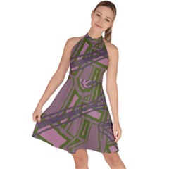 Vibrant Collage Vibes Print Sleeveless Halter Neck A-line Dress by dflcprintsclothing