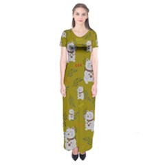 Super Lucky Cat Short Sleeve Maxi Dress