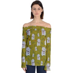 Super Lucky Cat Off Shoulder Long Sleeve Top by GeekLover