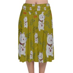 Super Lucky Cat Velvet Flared Midi Skirt