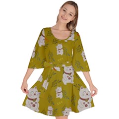 Super Lucky Cat Velour Kimono Dress