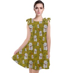 Super Lucky Cat Scaled Tie Up Tunic Dress