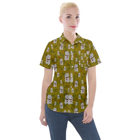 Super Lucky Cat Scaled Women s Short Sleeve Pocket Shirt by GeekLover