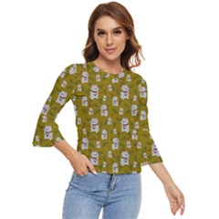 Super Lucky Cat Scaled Bell Sleeve Top