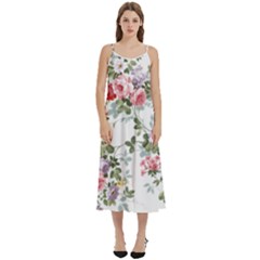 Floral Elements Peony Chinese Rose Casual Spaghetti Strap Midi Dress by Grandong