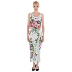 Floral Elements Peony Chinese Rose Fitted Maxi Dress